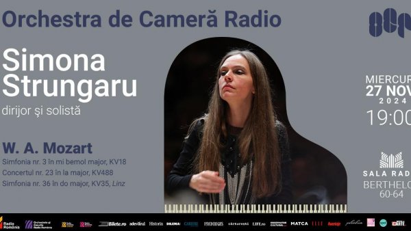 100% Mozart cu Simona Strungaru, solistă și dirijoare alături de Orchestra de Cameră Radio